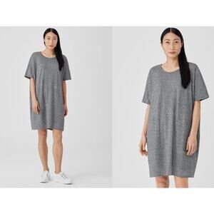 Eileen Fisher Dress Womens Size S Organic Cotton Hemp Crew Neck Short Sleeve